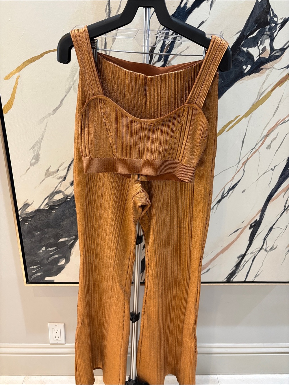 Herve Leger Ribbed Tank Jumpsuit in Rust Brown